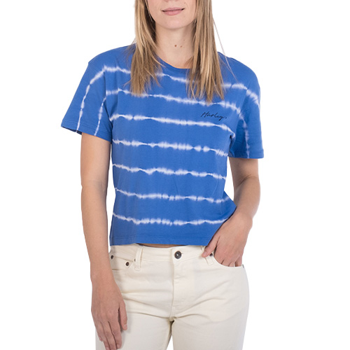 Dámské triko Hurley Oceancare Palm Stripes | WTSEU00006 | 486 - DAZZLING BLUE |