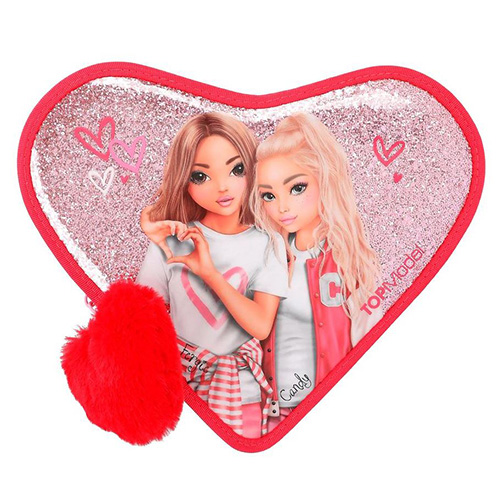 Penál ve tvaru srdce Top Model Růžový, se vzorem srdcí a flitry, Fergie a Candy | 12260_A
